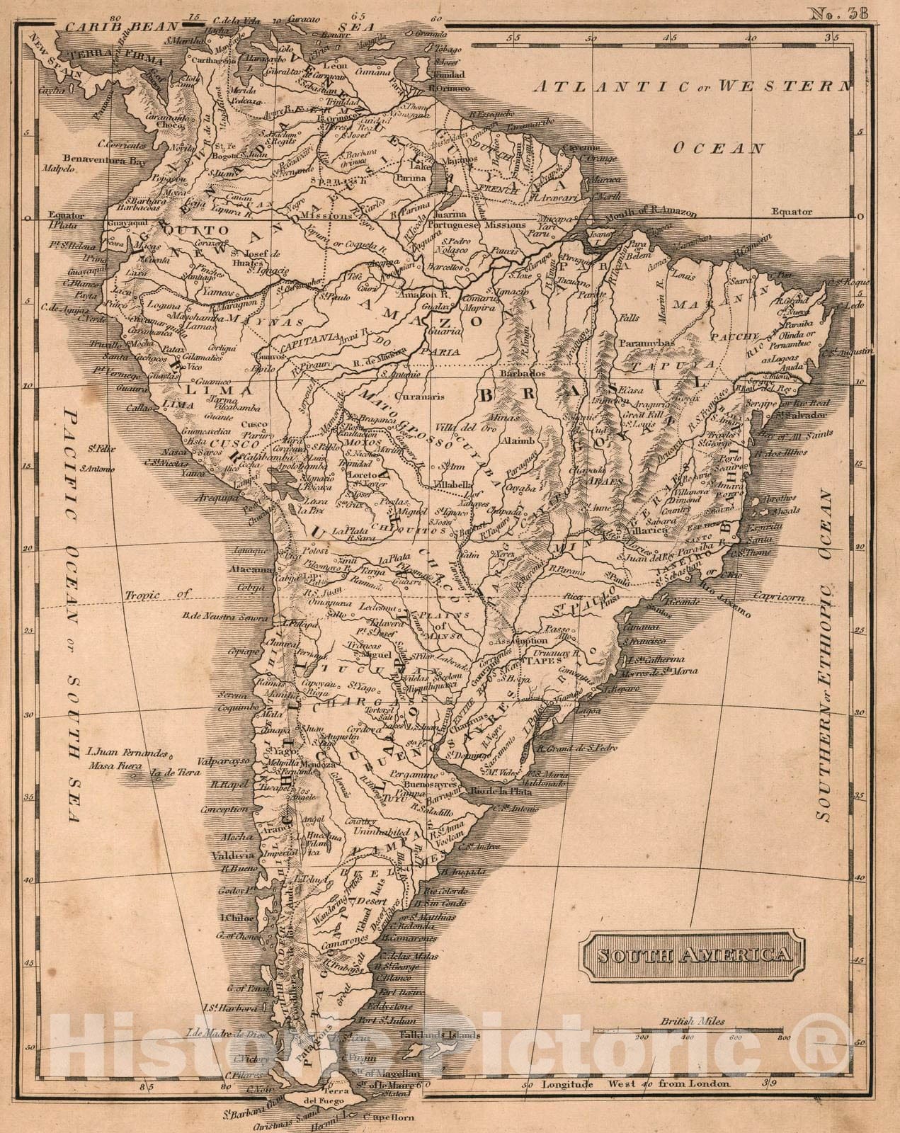 Historic Map : School Atlas - 1822 South America - Vintage Wall Art