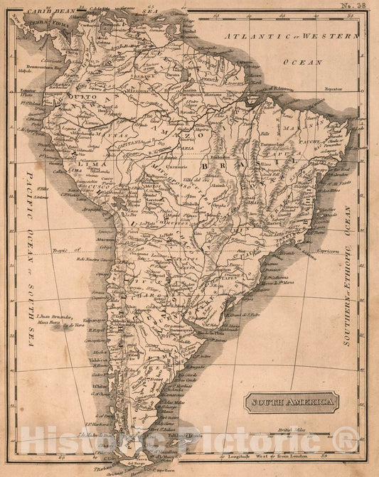 South America - River Map, 1822 - Carey & Lea Juvenile Atlas Print