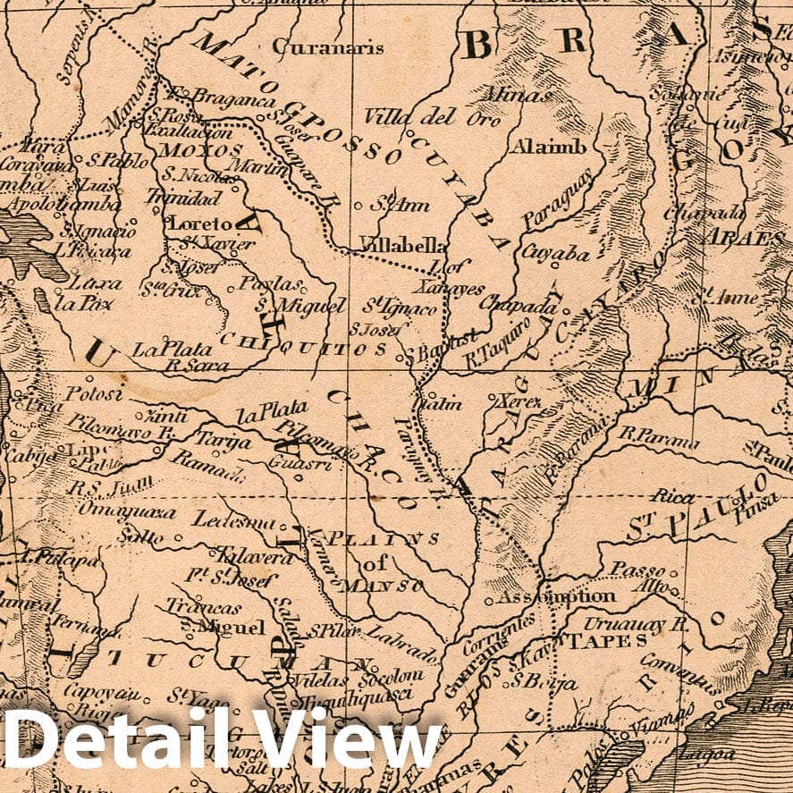 South America - River Map, 1822 - Carey & Lea Juvenile Atlas Print