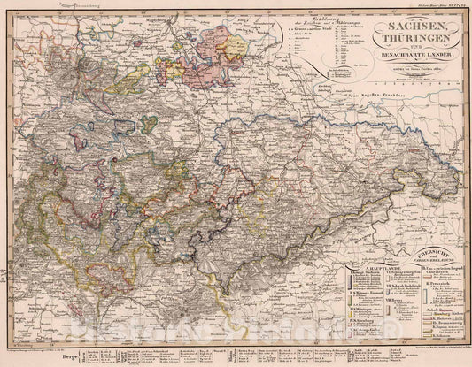 Saxony, Thuringia and Neighboring Countries, 1850 - Historical Map Print