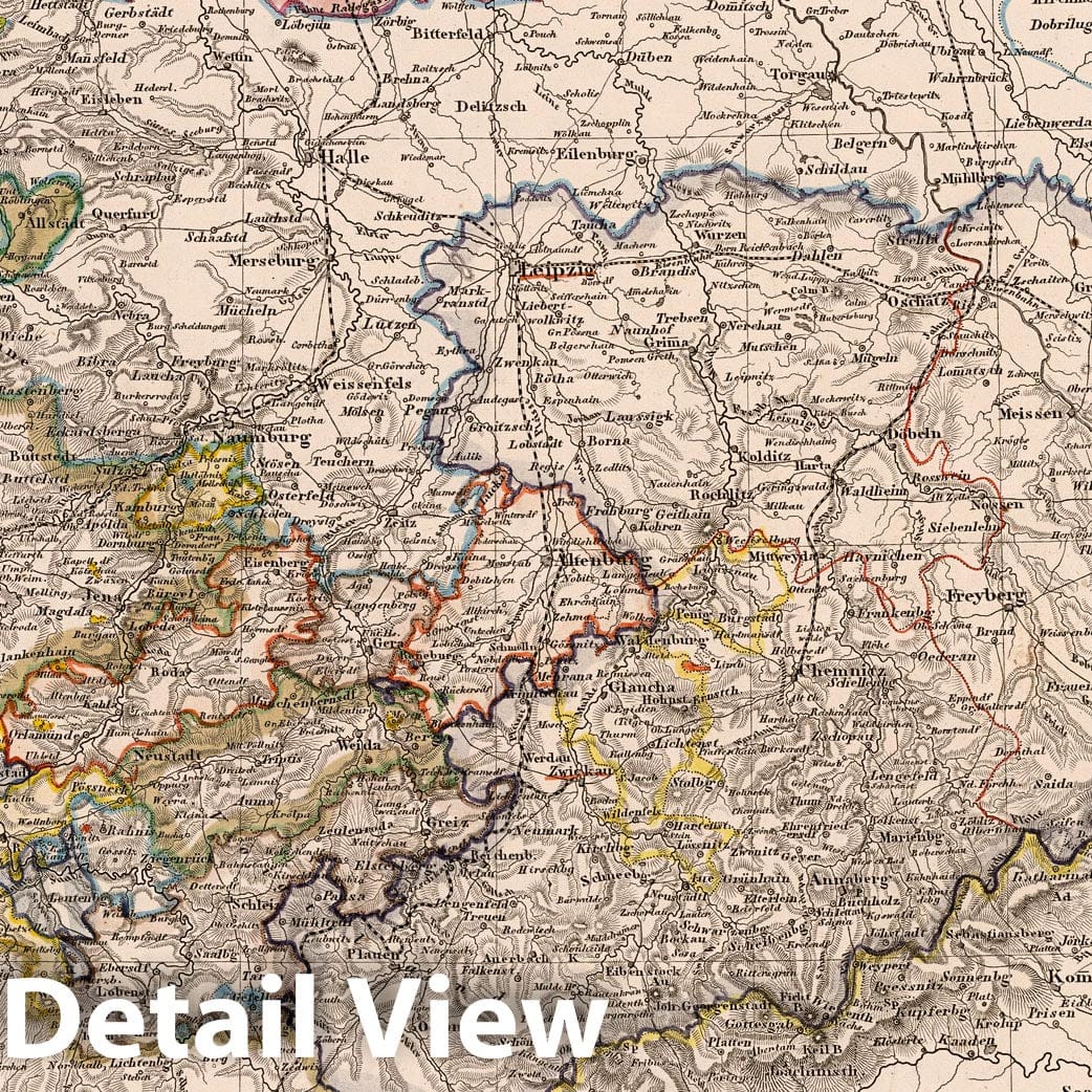 Saxony, Thuringia and Neighboring Countries, 1850 - Historical Map Print
