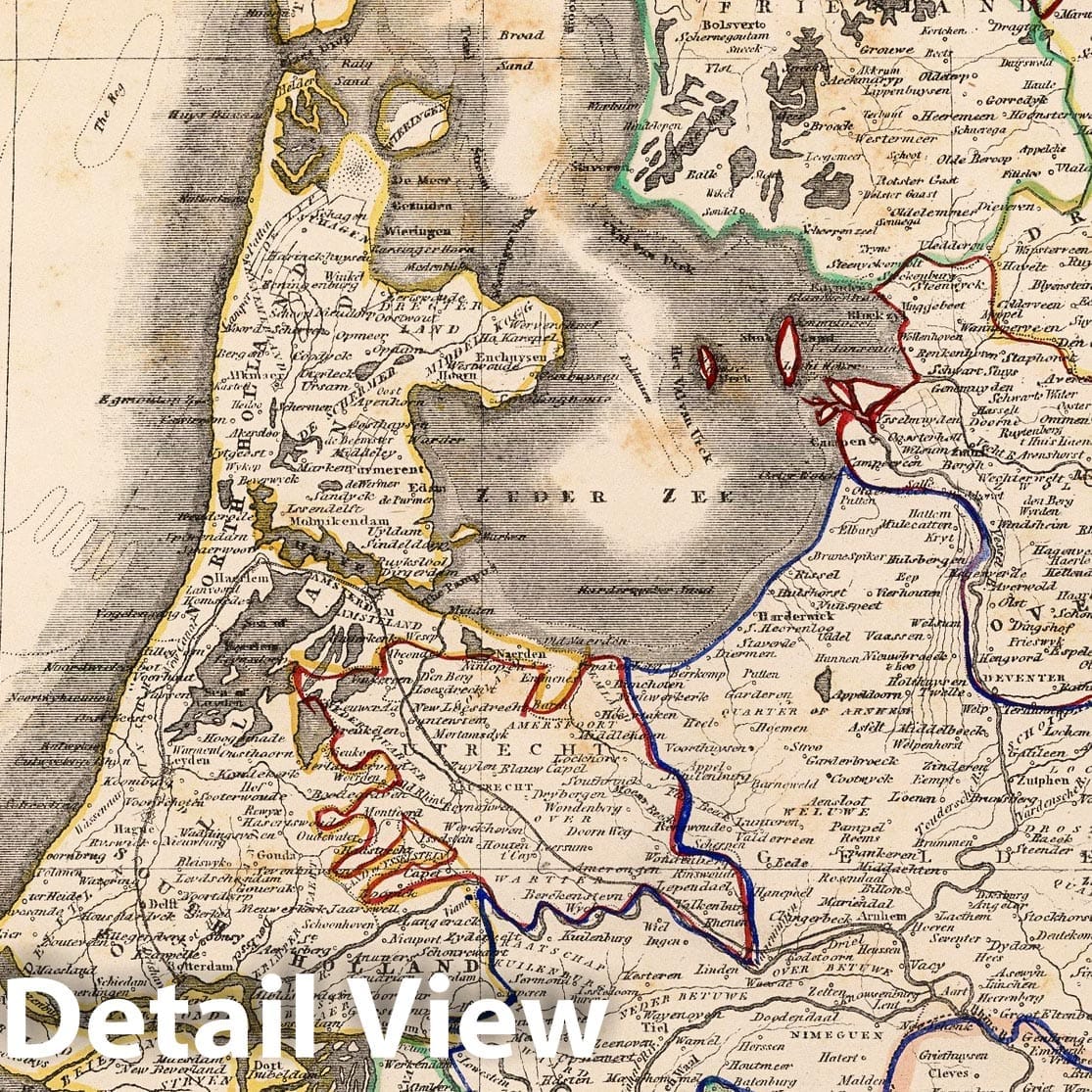 Netherlands - River Map, 1848 - Hand-Colored Historical Map Print