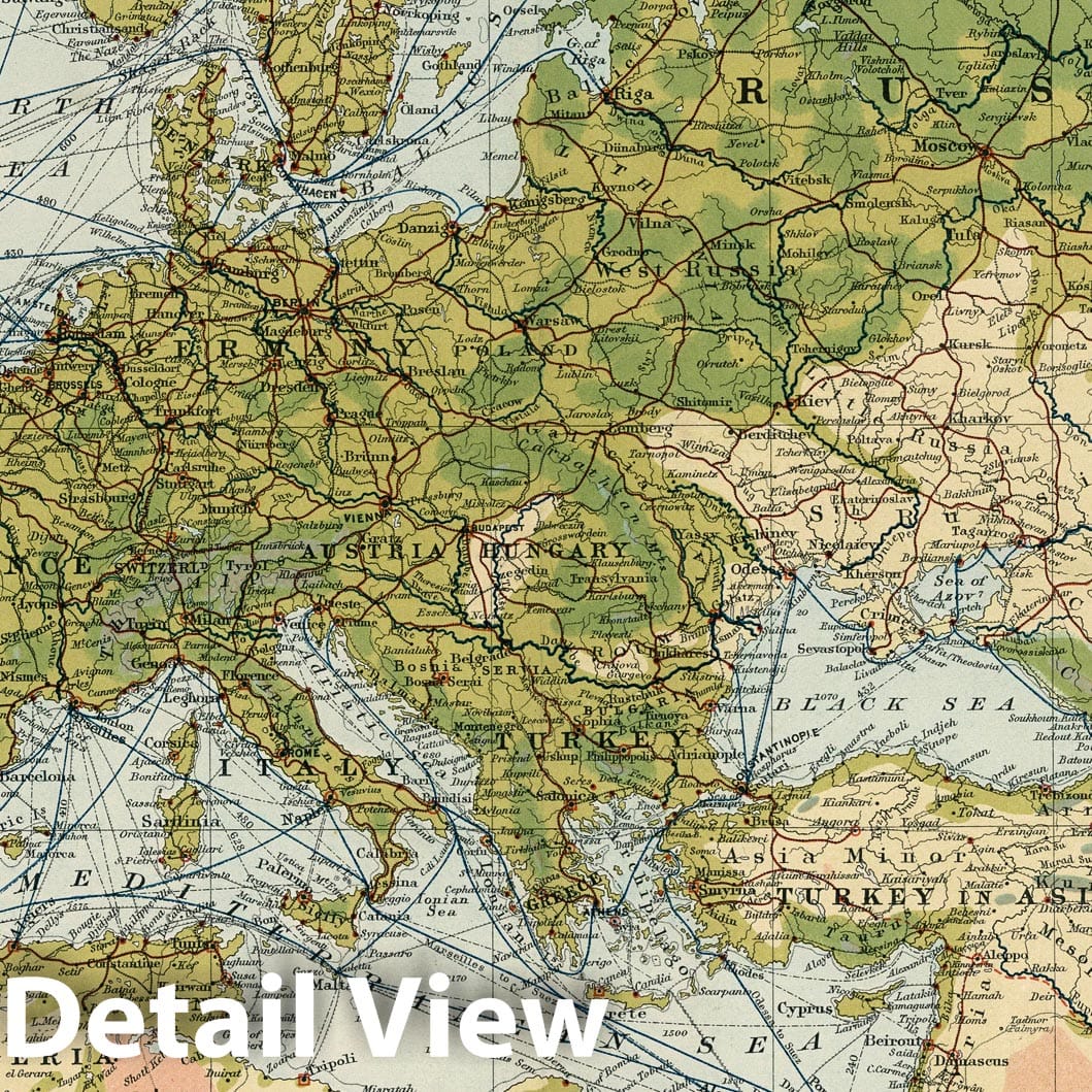 Europe and Near East - Suez Canal, 1907 - Historical Map Print