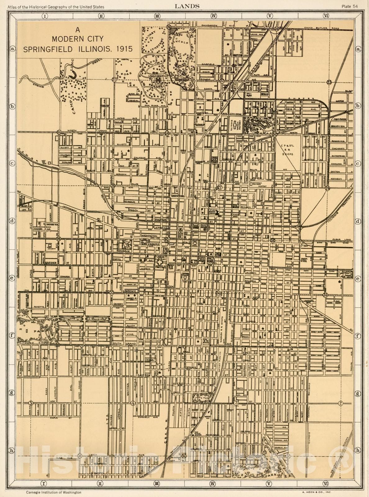 Historic Map : 1932 Plate 54. Lands. Springfield, Illinois (Facsimile). - Vintage Wall Art