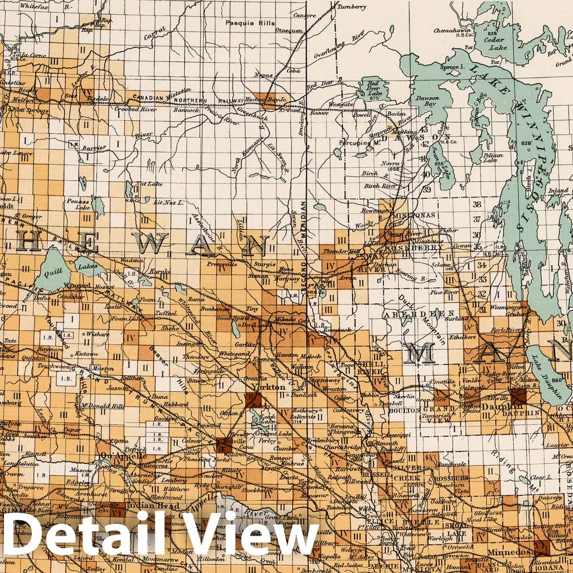 Manitoba and Saskatchewan - Population Density, 1915 Historical Map Print