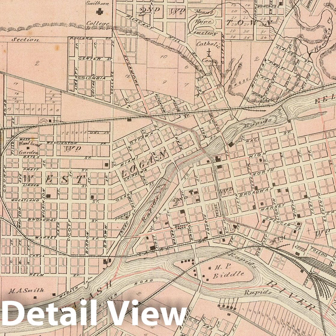 Logansport, Cass County, Indiana 1876 Cadastral Map Print