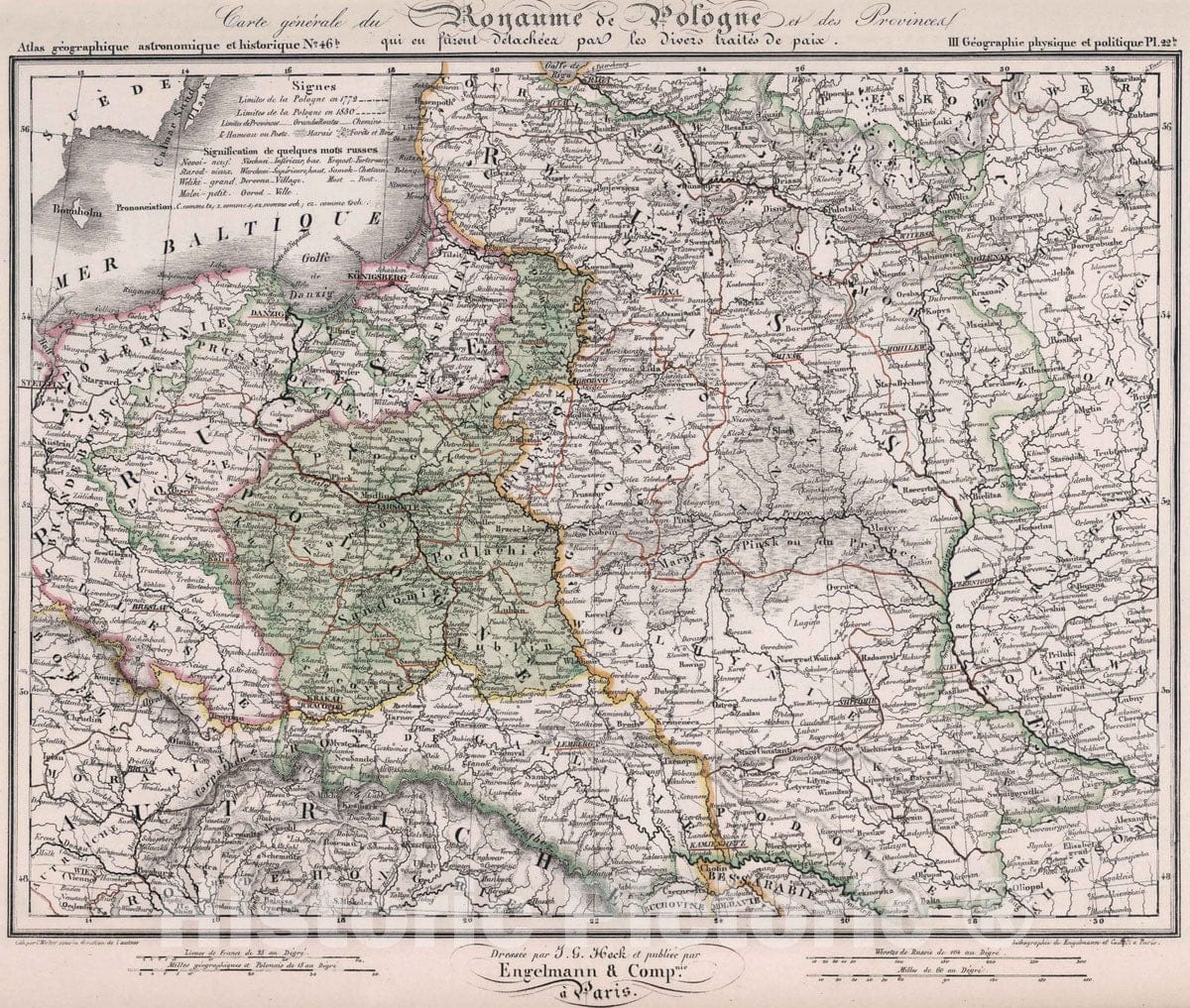 Historic Wall Map : Lithuania, 1834 46b. Carte generale du Royaume de Pologne. , Vintage Wall Art