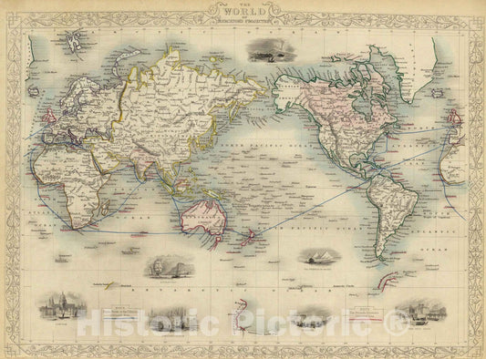 Historic Map : 1851 The World On Mercator's Projection. - Vintage Wall Art