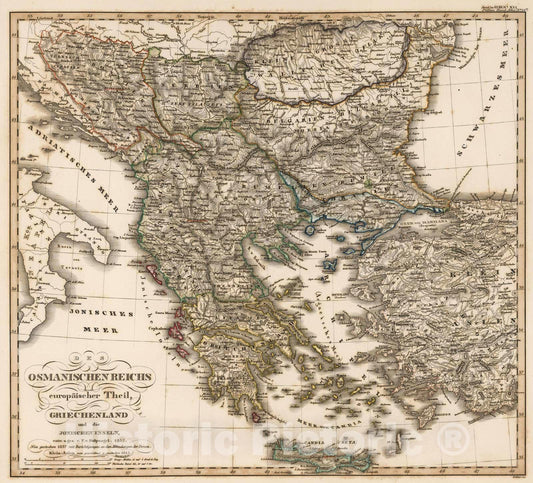 Historic Wall Map : Bulgaria, 1851 Osmanischen reichs europaqischer Theil, Griechenland. (Ottoman Empire in Europe, Greece). , Vintage Wall Art