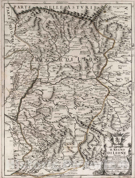 Historic Map : Spain, Iberian Peninsula, Europe 1696 Il Regno di Leone , Vintage Wall Art