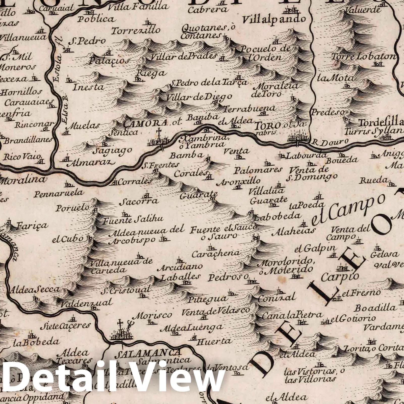 Kingdom of Leon, Spain - River Map, 1696 - Historical Map Print