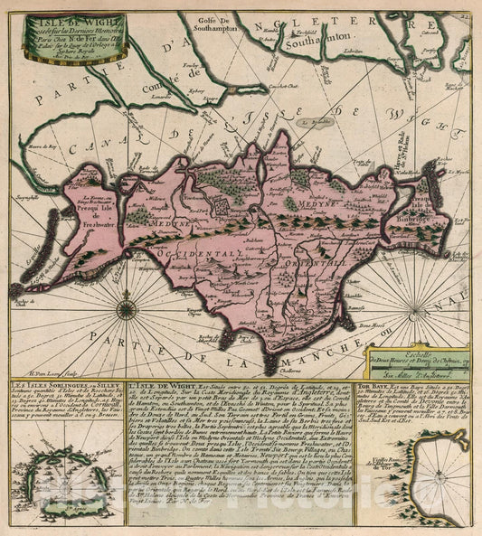 Historic Map - World Atlas - 1705 Text: Isle of Wight. - Vintage Wall Art
