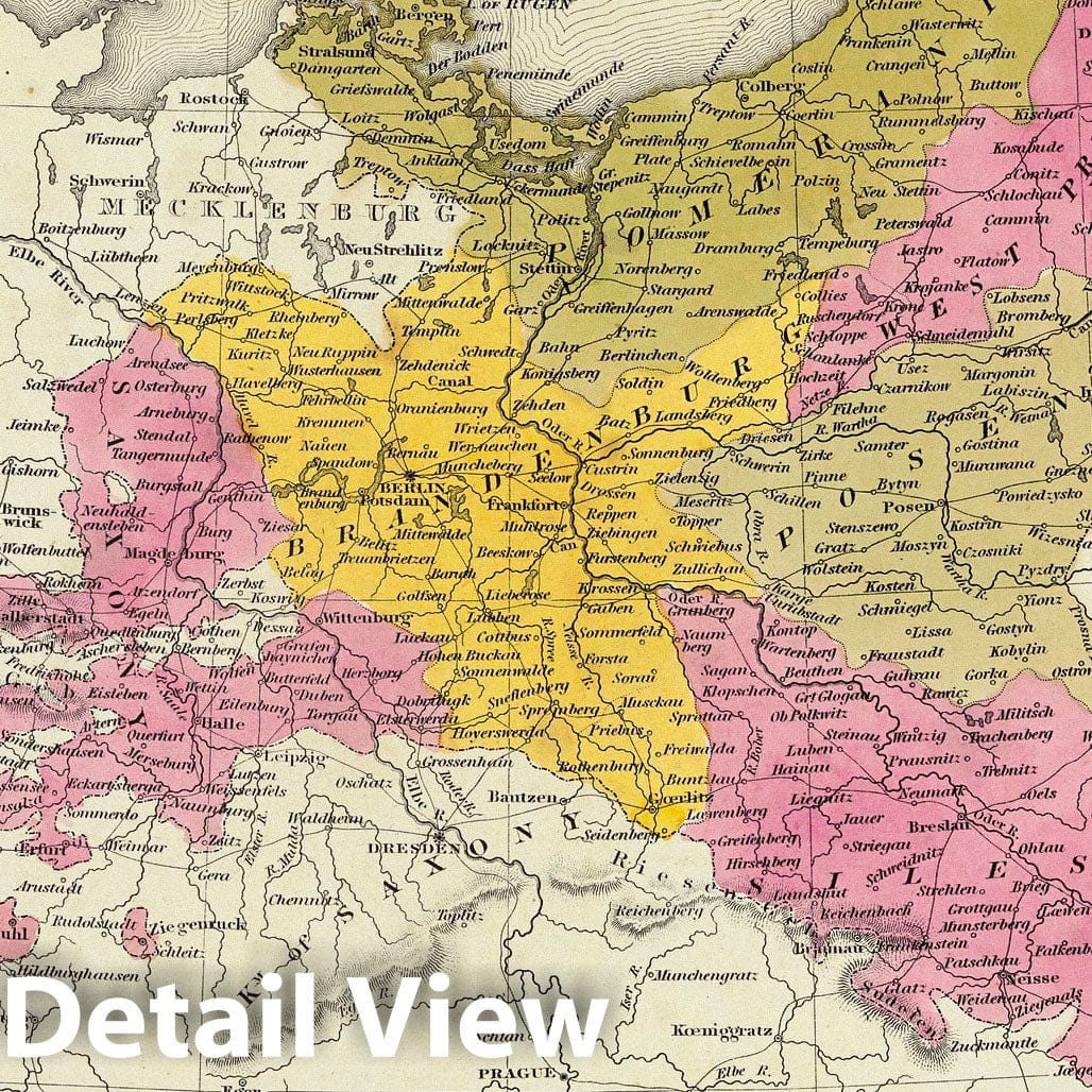 Prussia with Environs of Berlin, 1846 - Historical Map Print