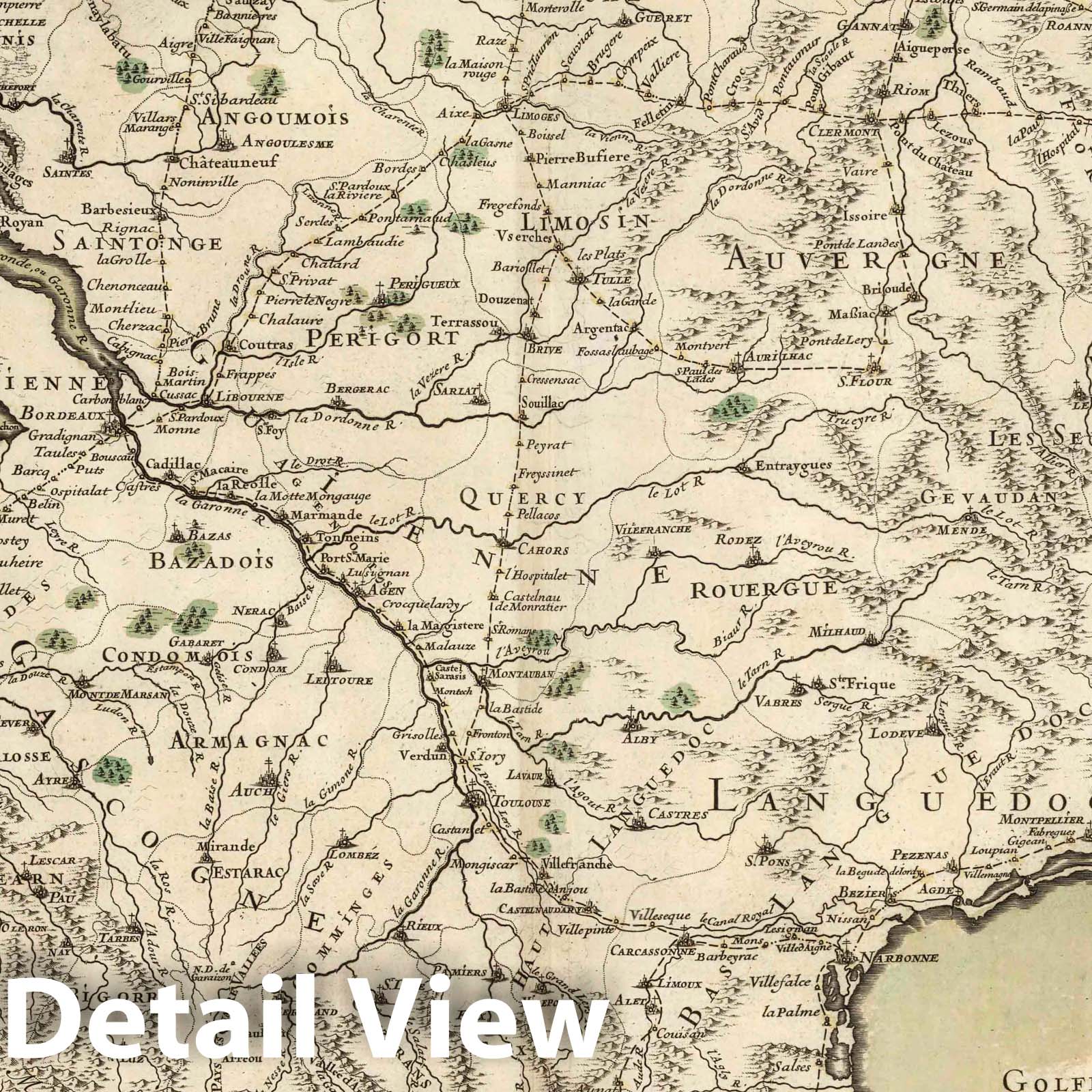 Southern France - Postal Map, 1695 - Historical Map Print