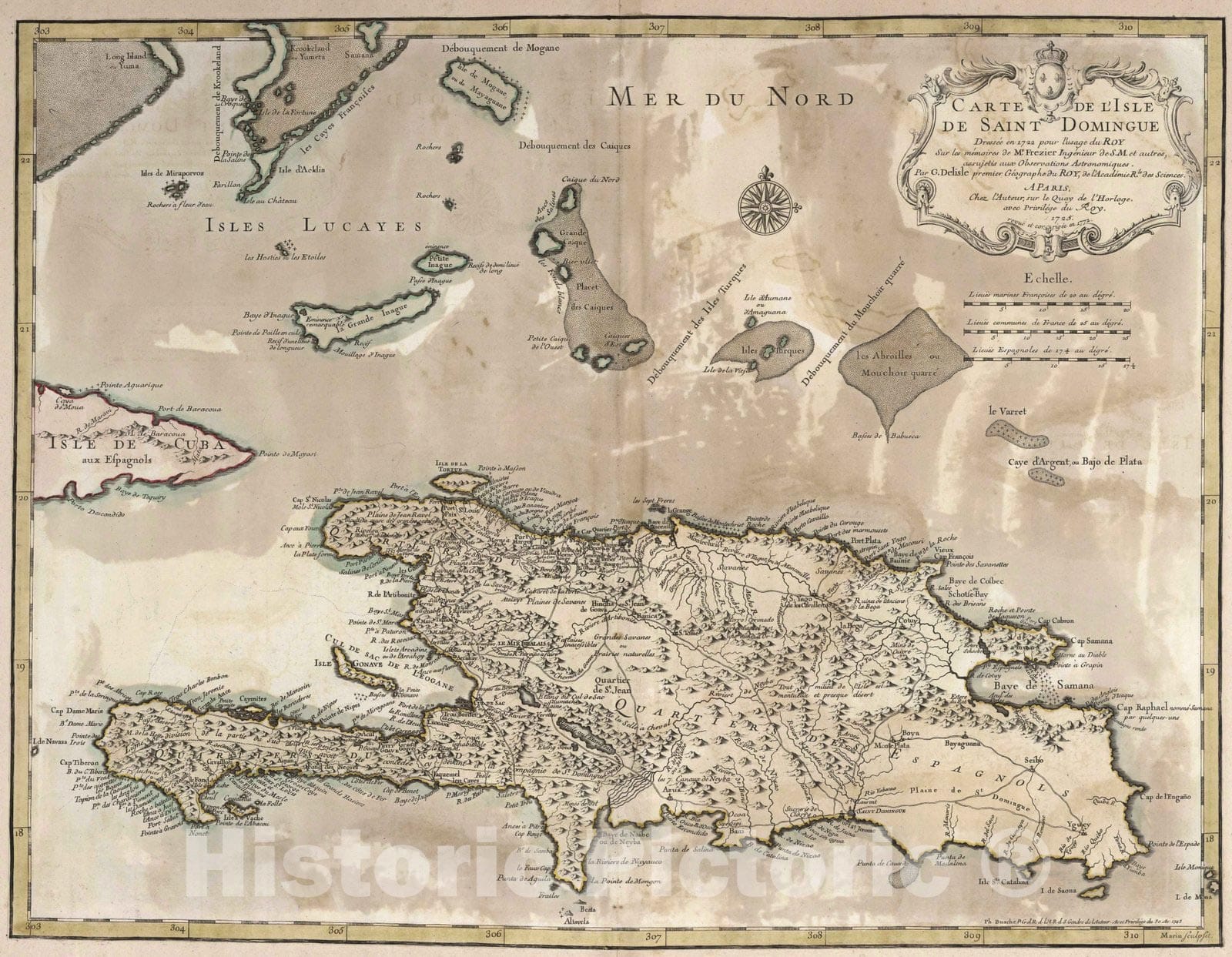 Historic Map : Dominican Republic, 1772 Carte de l'Isle de Saint Dominigue , Vintage Wall Art