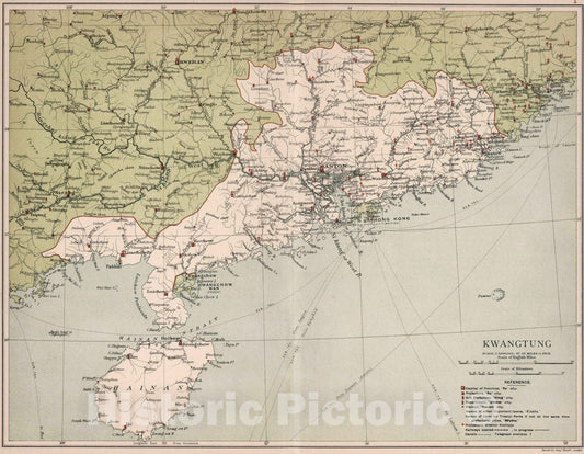 Guangdong, China - Railroad Map, 1908 - Historical Map Print