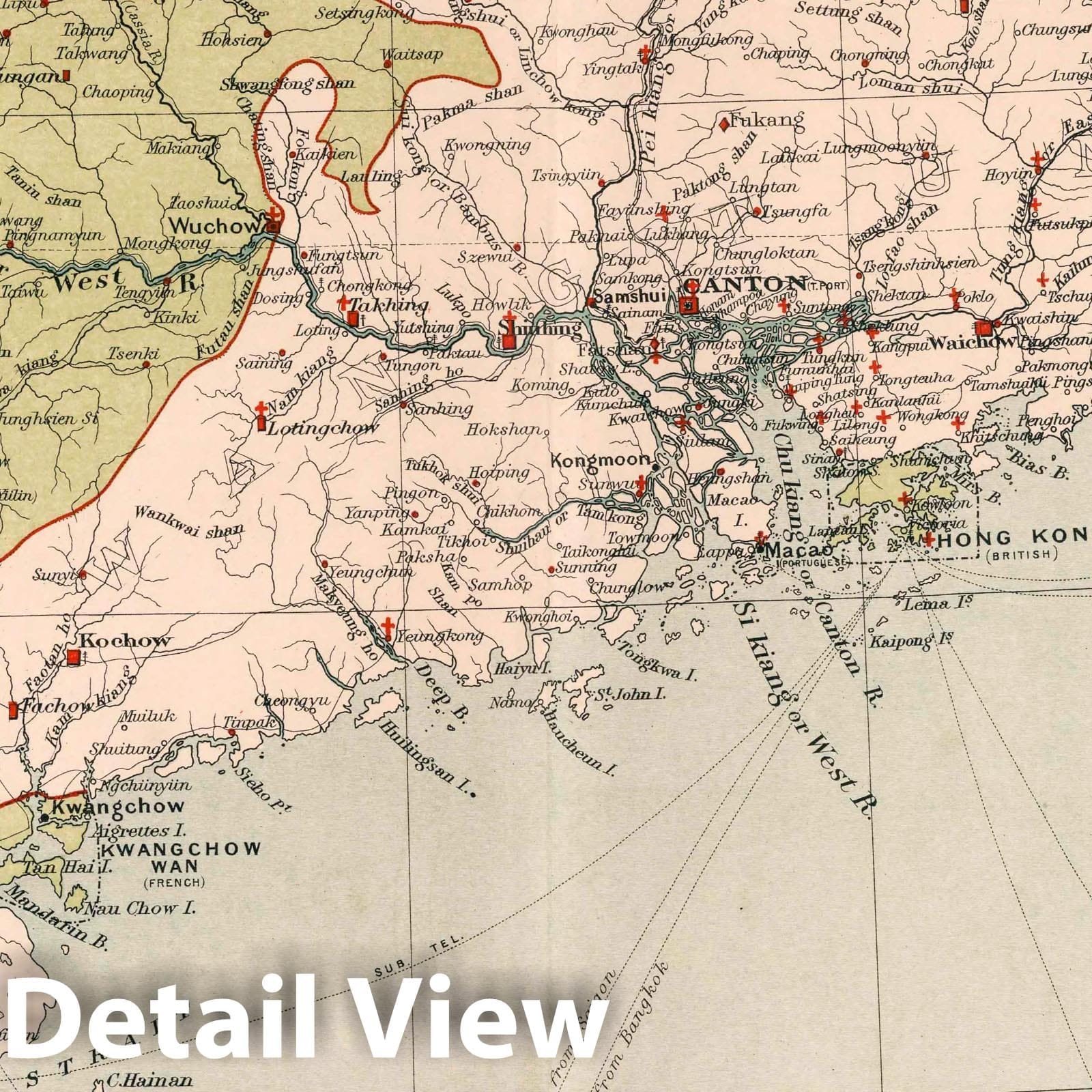 Guangdong, China - Railroad Map, 1908 - Historical Map Print