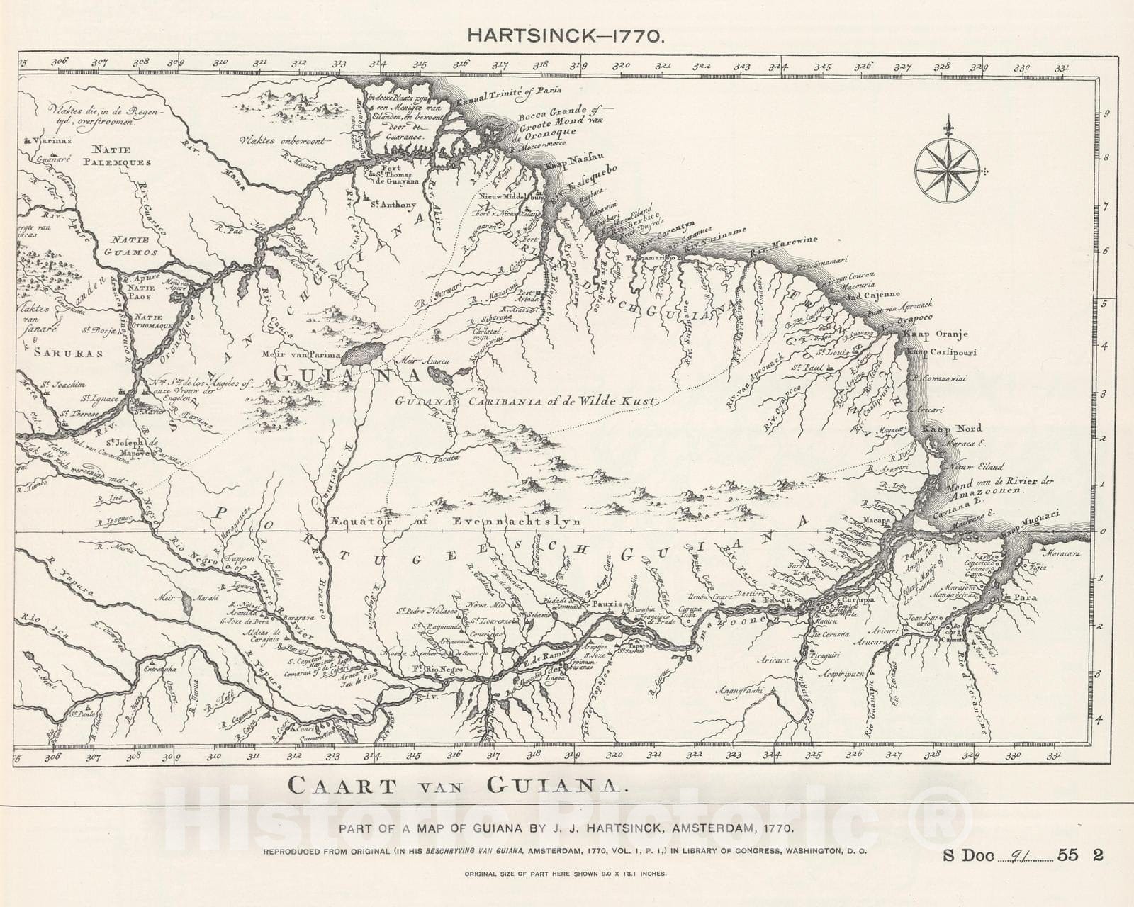 Historic Map : National Atlas - 1770 Guiana by Hartsinck. - Vintage Wall Art