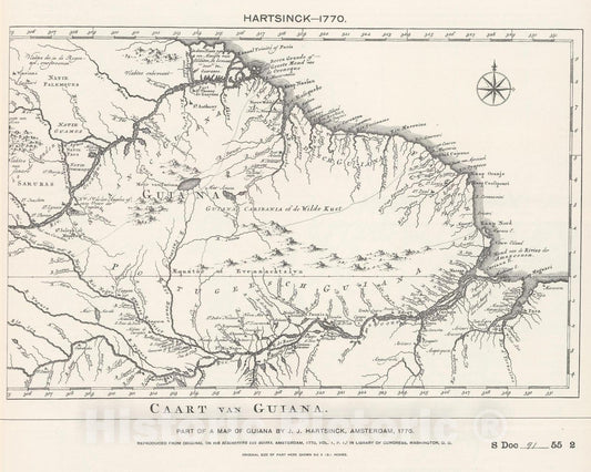 Historic Map : National Atlas - 1770 Guiana by Hartsinck. - Vintage Wall Art