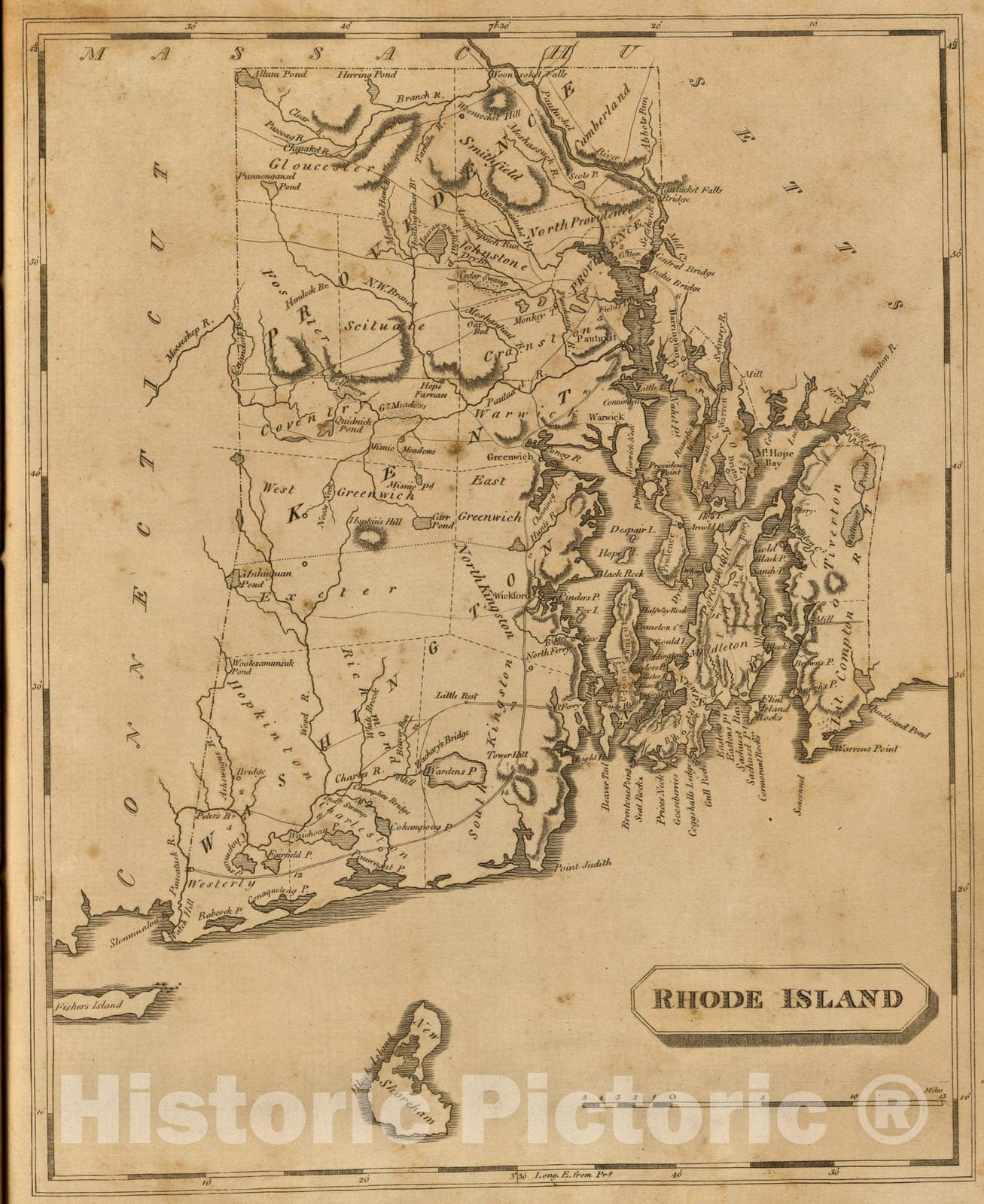 Historic Map : 1812 Rhode Island. - Vintage Wall Art