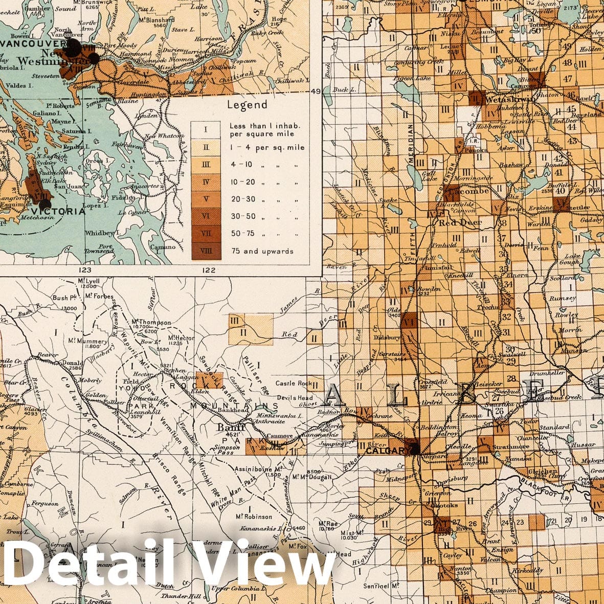 British Columbia and Alberta - Population Density, 1915 - Historical Map Print