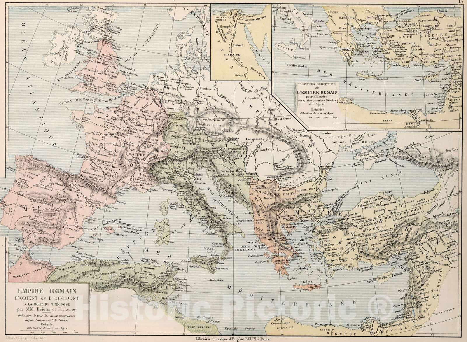 Historic Map : Roman Empire 1886 Bassin de la Mediterrranee , Vintage Wall Art