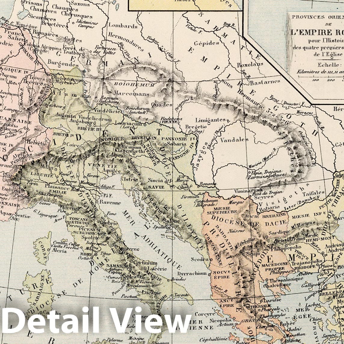 Roman Empire at the Death of Theodosius - Physical Map, 1886