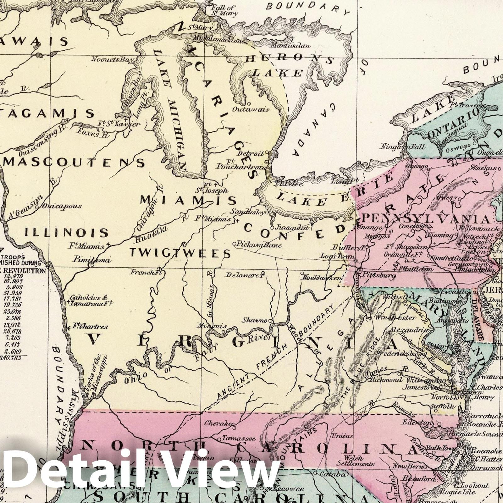 Original Thirteen Colonies - Road Map, 1877 - Mitchell's Atlas Historical Map Print