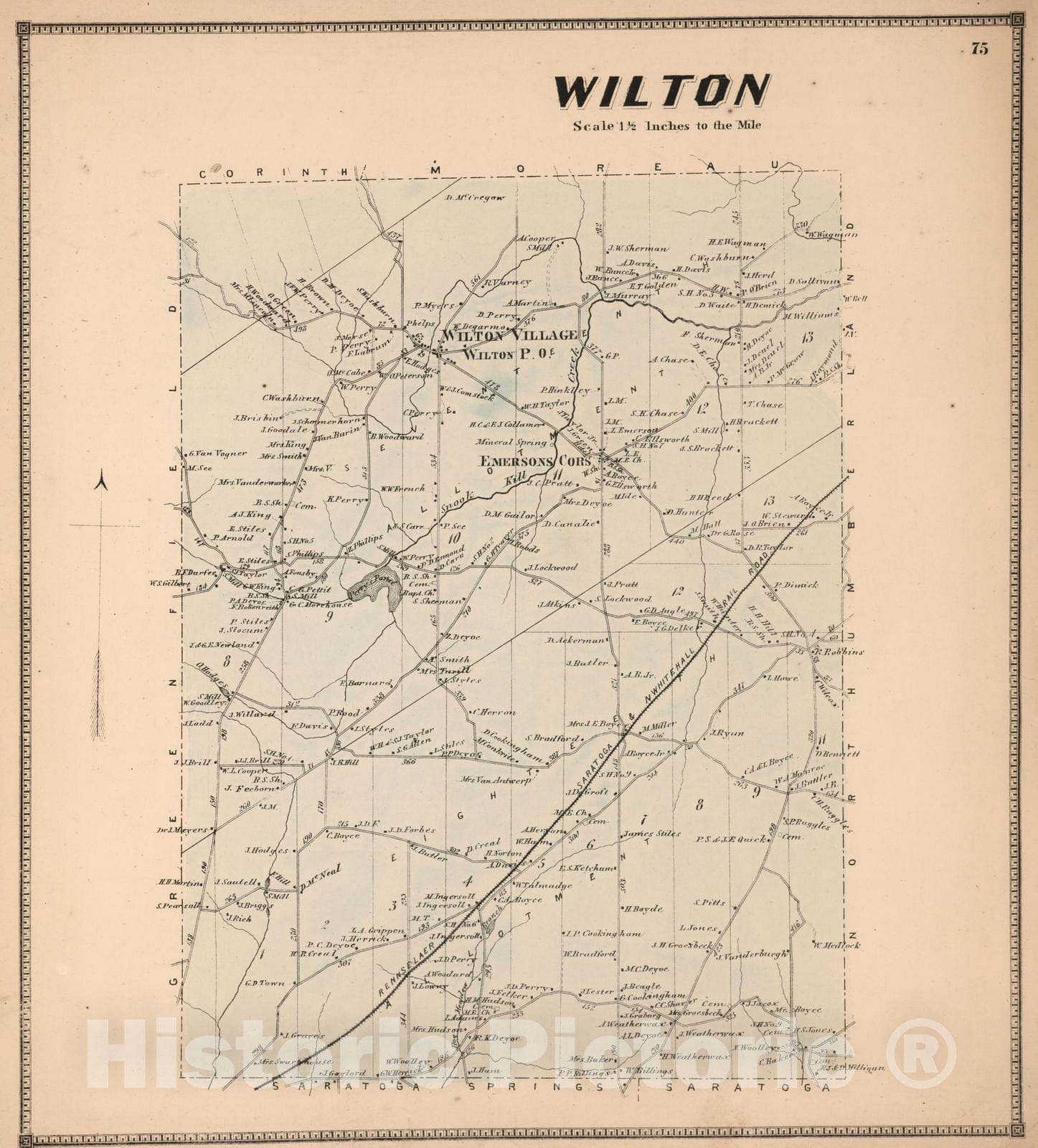 Historic Map : 1866 Wilton, Saratoga County, New York. - Vintage Wall Art