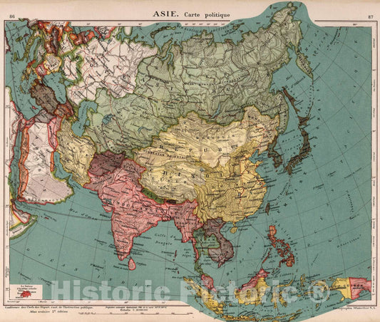 Historic Map : School Atlas - 1921 Asie. Carte Politique - Vintage Wall Art