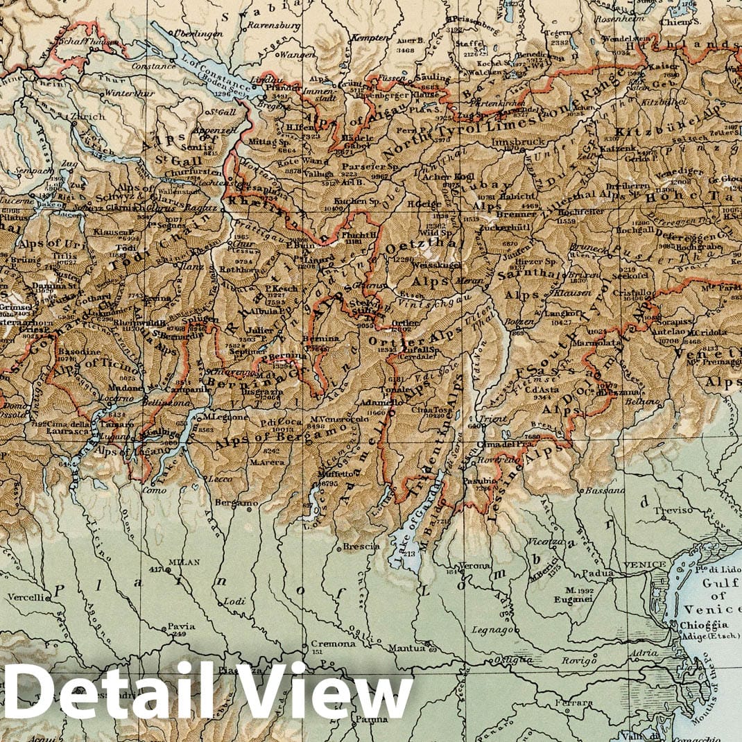 Alps - Physical Map, 1900 - The Times Atlas