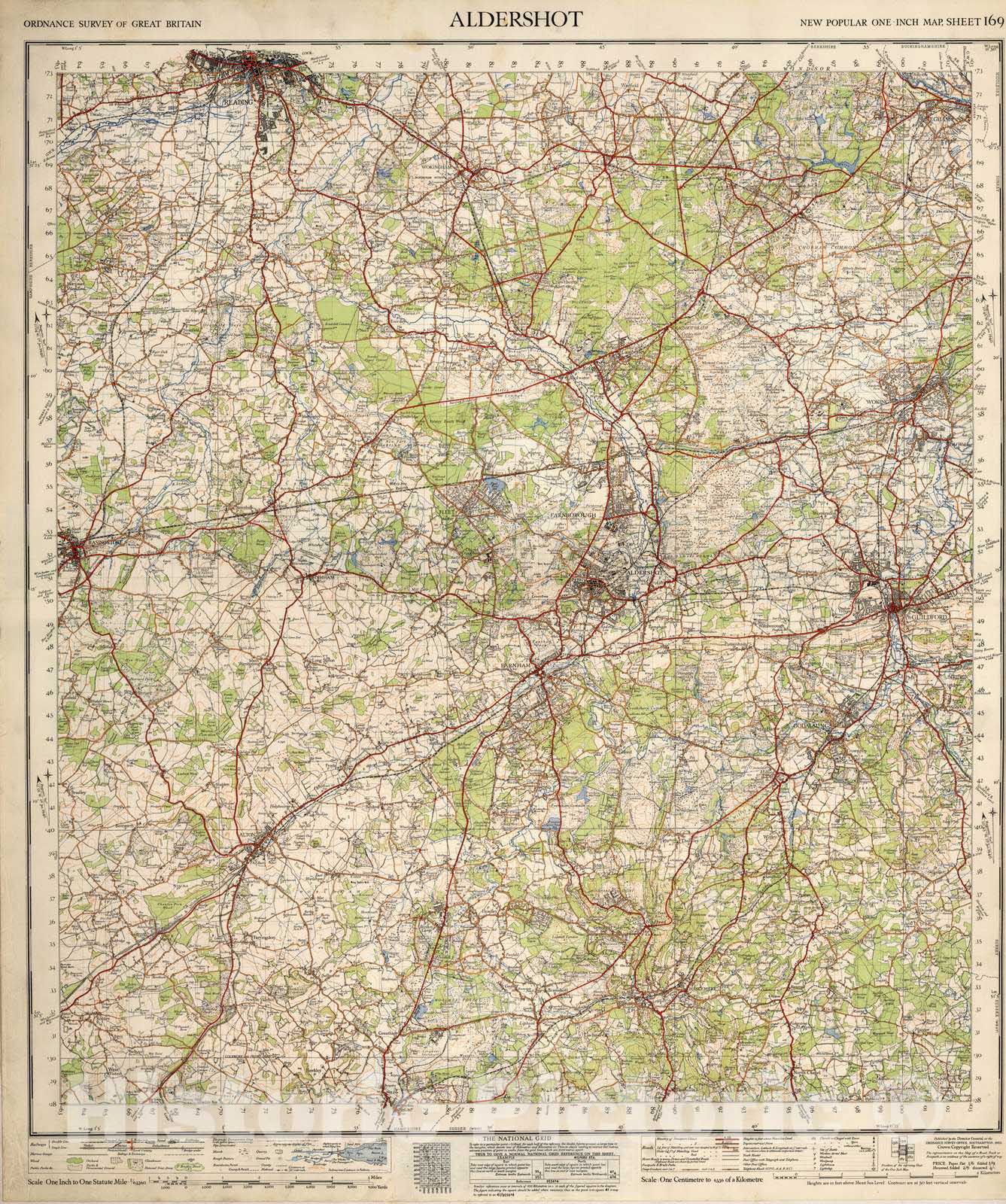 Historic Map : National Atlas - 1940 Sheet 169. Aldershot. - Vintage Wall Art
