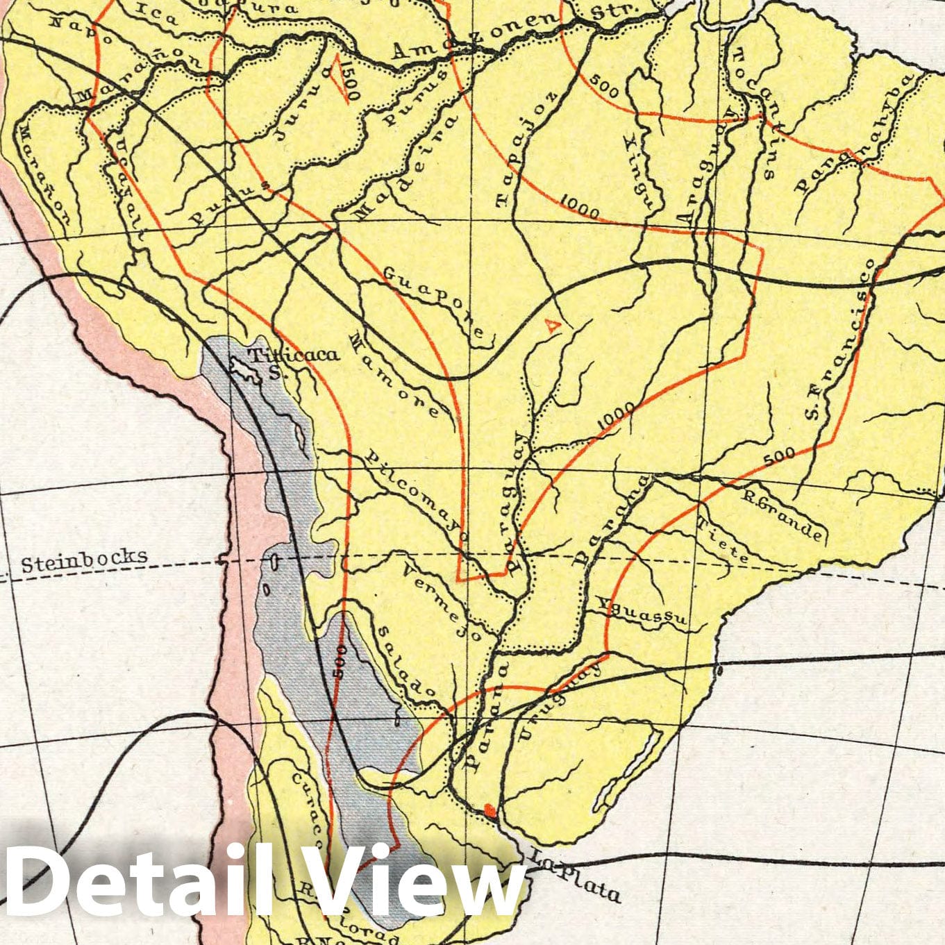 South America: Ocean Currents and Temperature, 1896 - Historical Map Print
