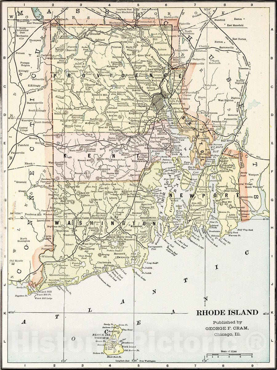 Historic Map : 1901 Rhode Island : Vintage Wall Art