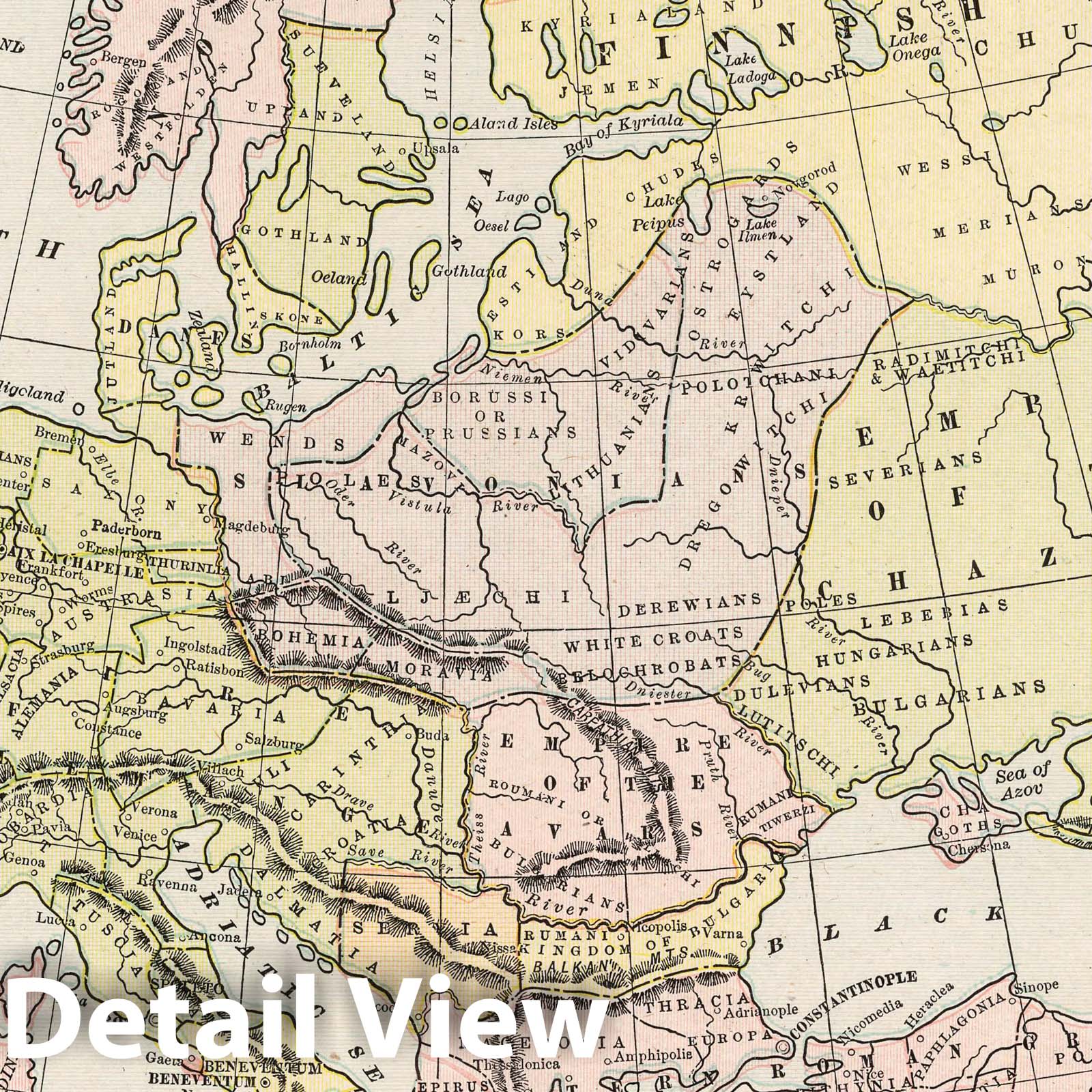 Europe A.D. 800 Historical Map Print - 1901 Cram's Atlas Reproduction