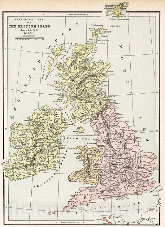 Historic Map : 1901 Historical map of the British Isles. Since A.D. 1066 - Vintage Wall Art