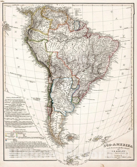 Historic Map : 1854 Sud=Amerika - Vintage Wall Art