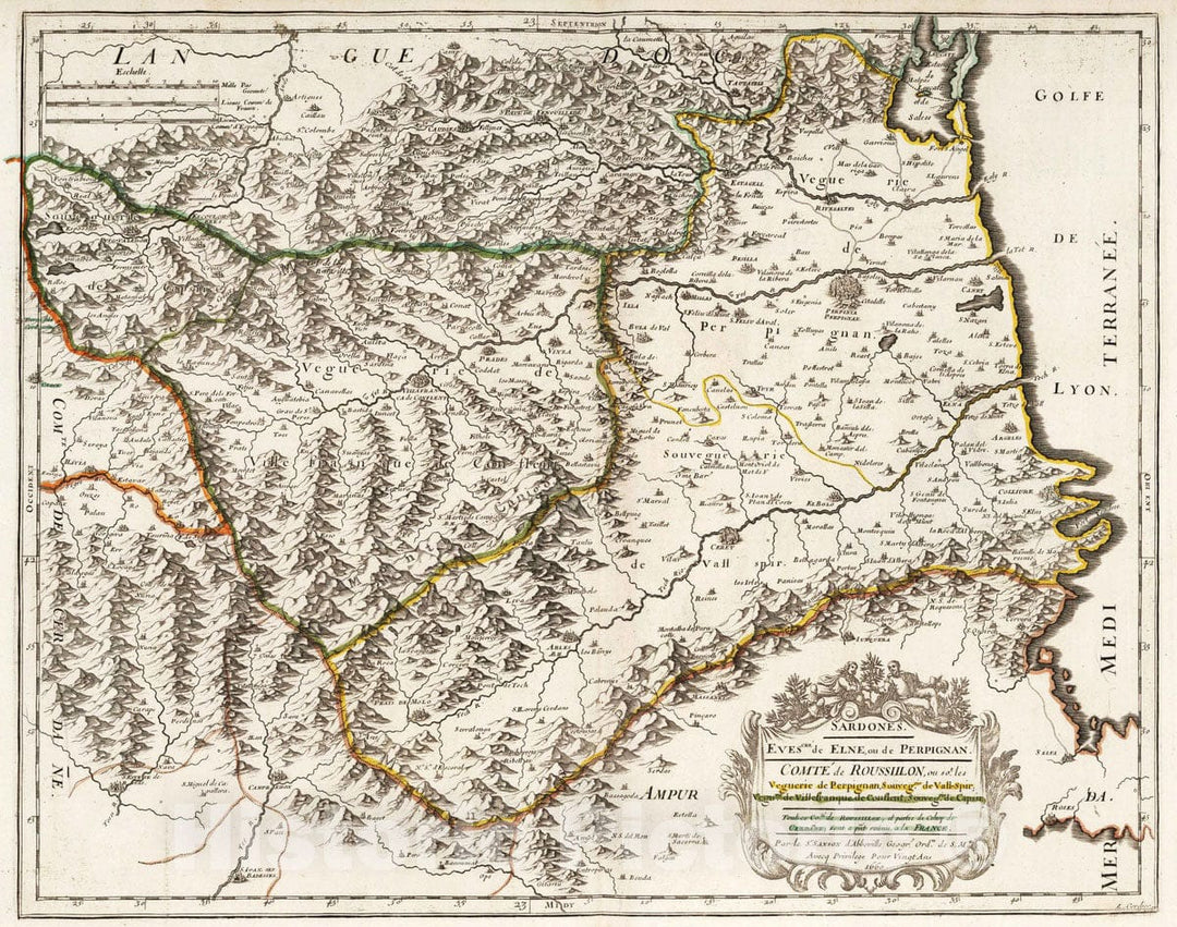 Historic Map : 1660 Southern Roussillon, France - Vintage Wall Art