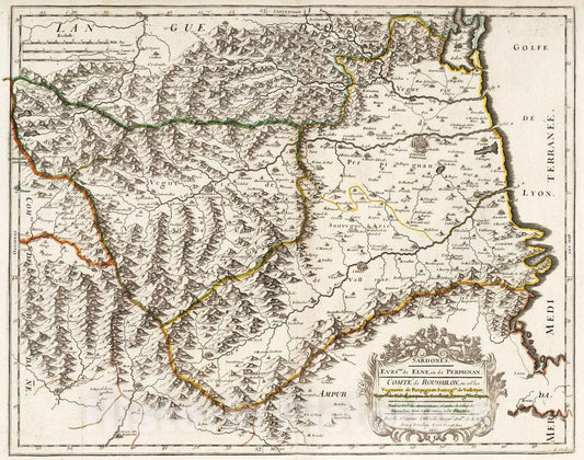 Historic Map : 1660 Southern Roussillon, France - Vintage Wall Art