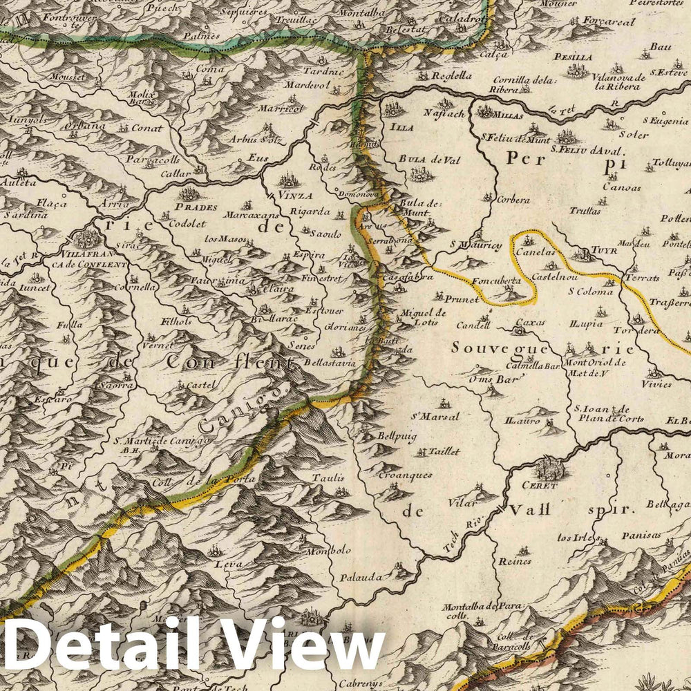 Historic Map : 1660 Southern Roussillon, France - Vintage Wall Art