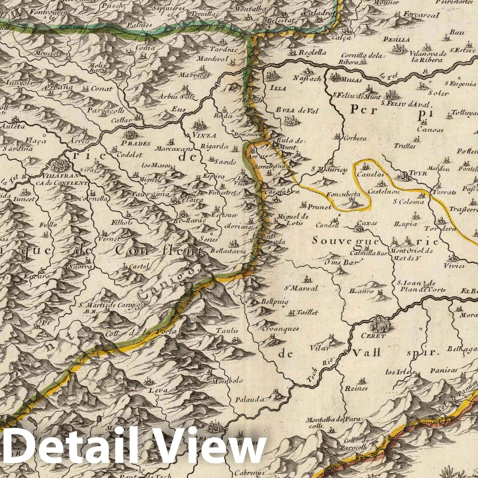 Roussillon, France 1660 Historical Map Print