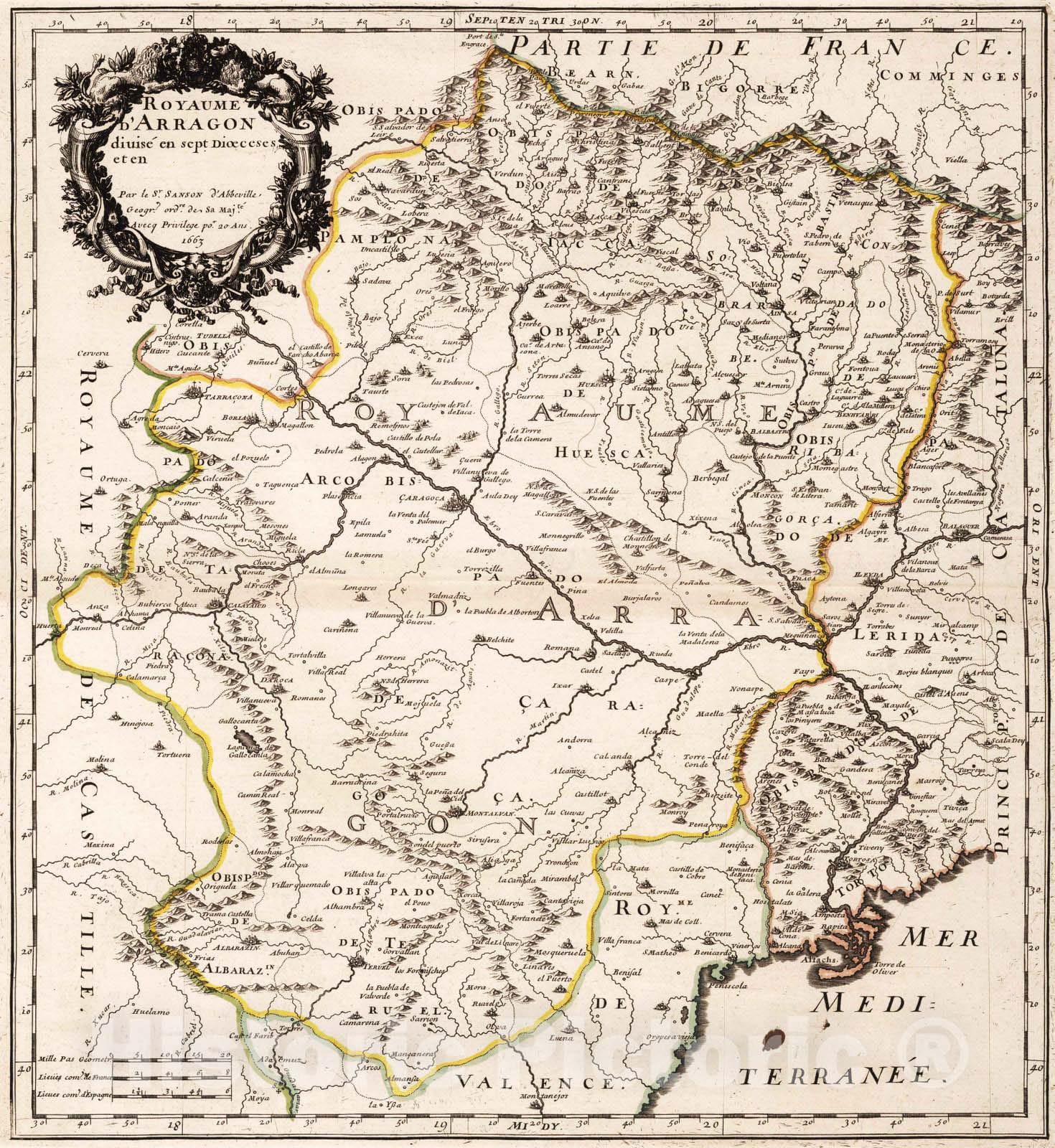 Historic Map : 1663 Kingdom of Aragon, Spain. - Vintage Wall Art