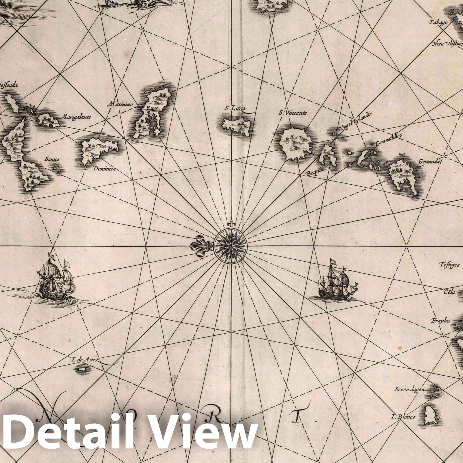 Puerto Rico - Nautical Chart, 1650 - Historical Map Print