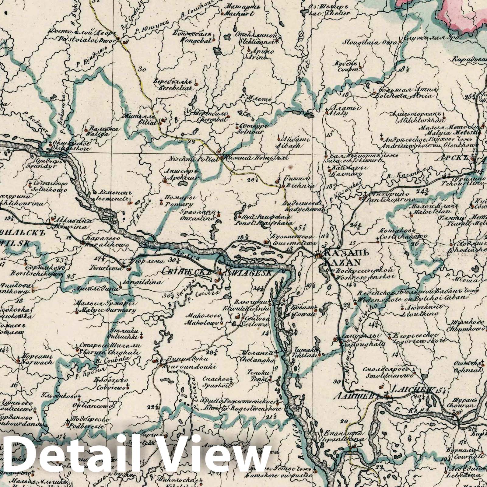 Kazan Governorate, Russia - Road Map, 1829 - Historical Map Print