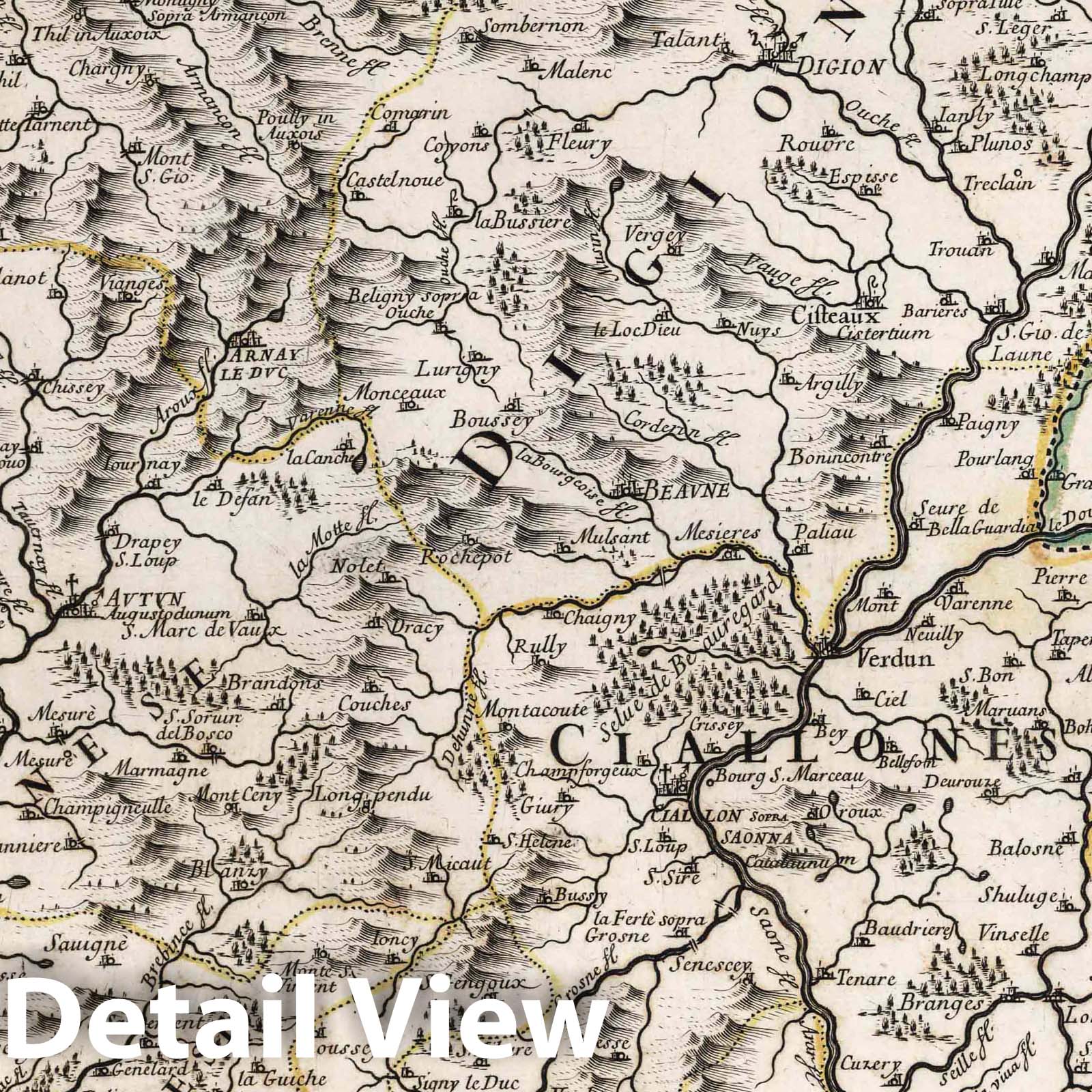 Burgundy, France - River Map, 1692 - Historical Map Reproduction