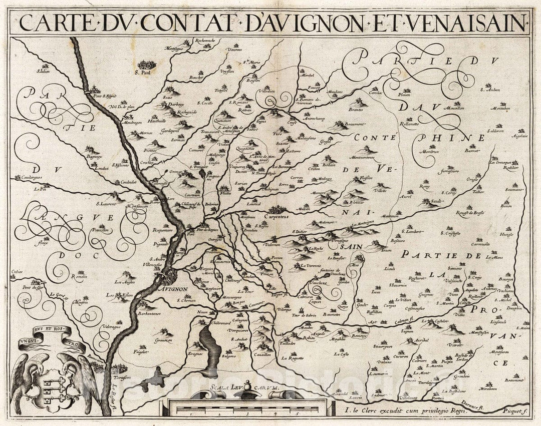 Historic Map : Vaucluse , France 1632 Carte du Contat d'Avignon et Venaisain. , Vintage Wall Art