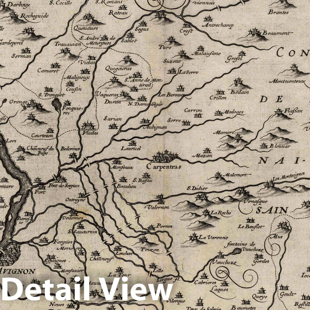 Historic Map : Vaucluse , France 1632 Carte du Contat d'Avignon et Venaisain. , Vintage Wall Art