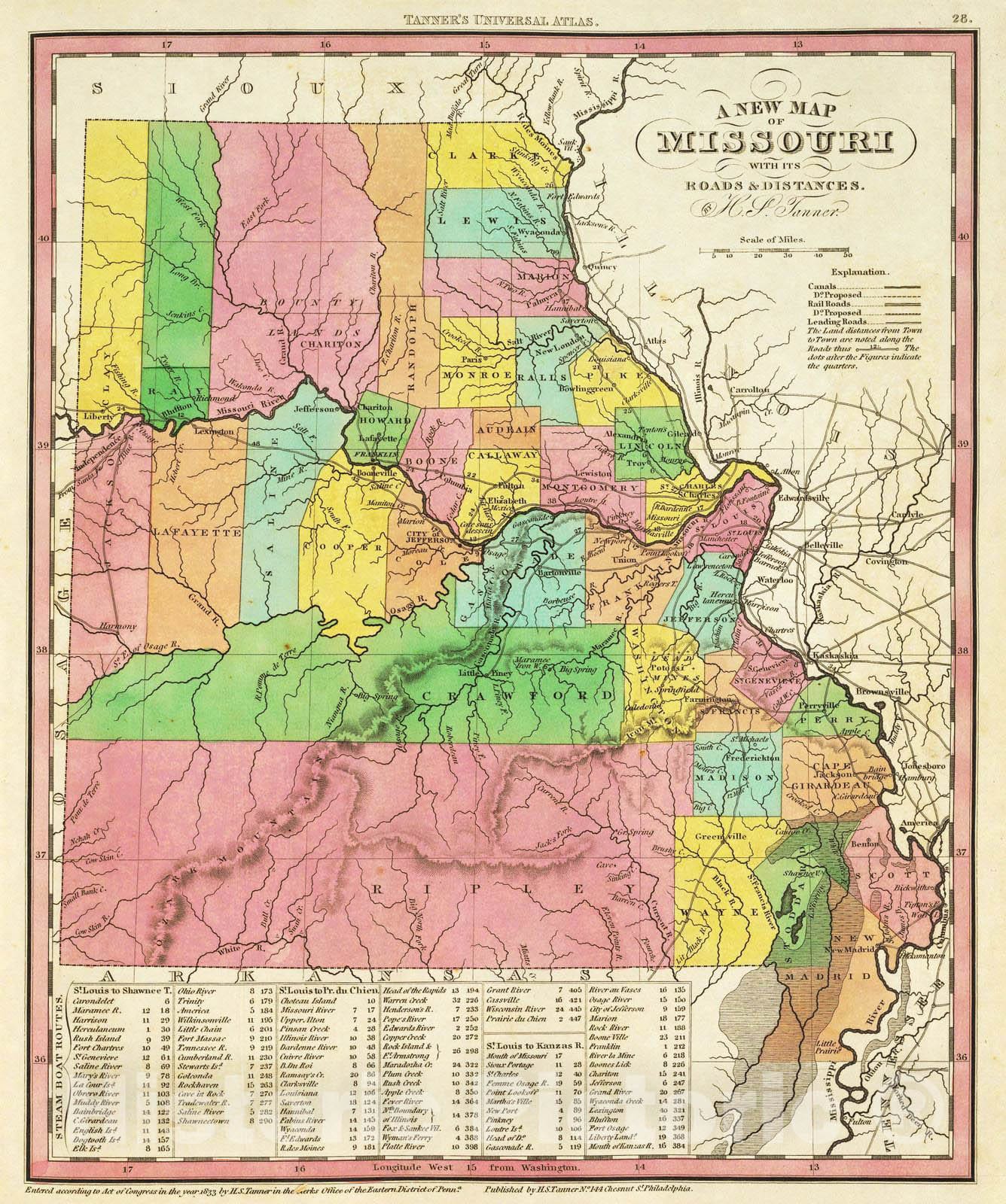 Historic Map : 1836 New Map Of Missouri. - Vintage Wall Art