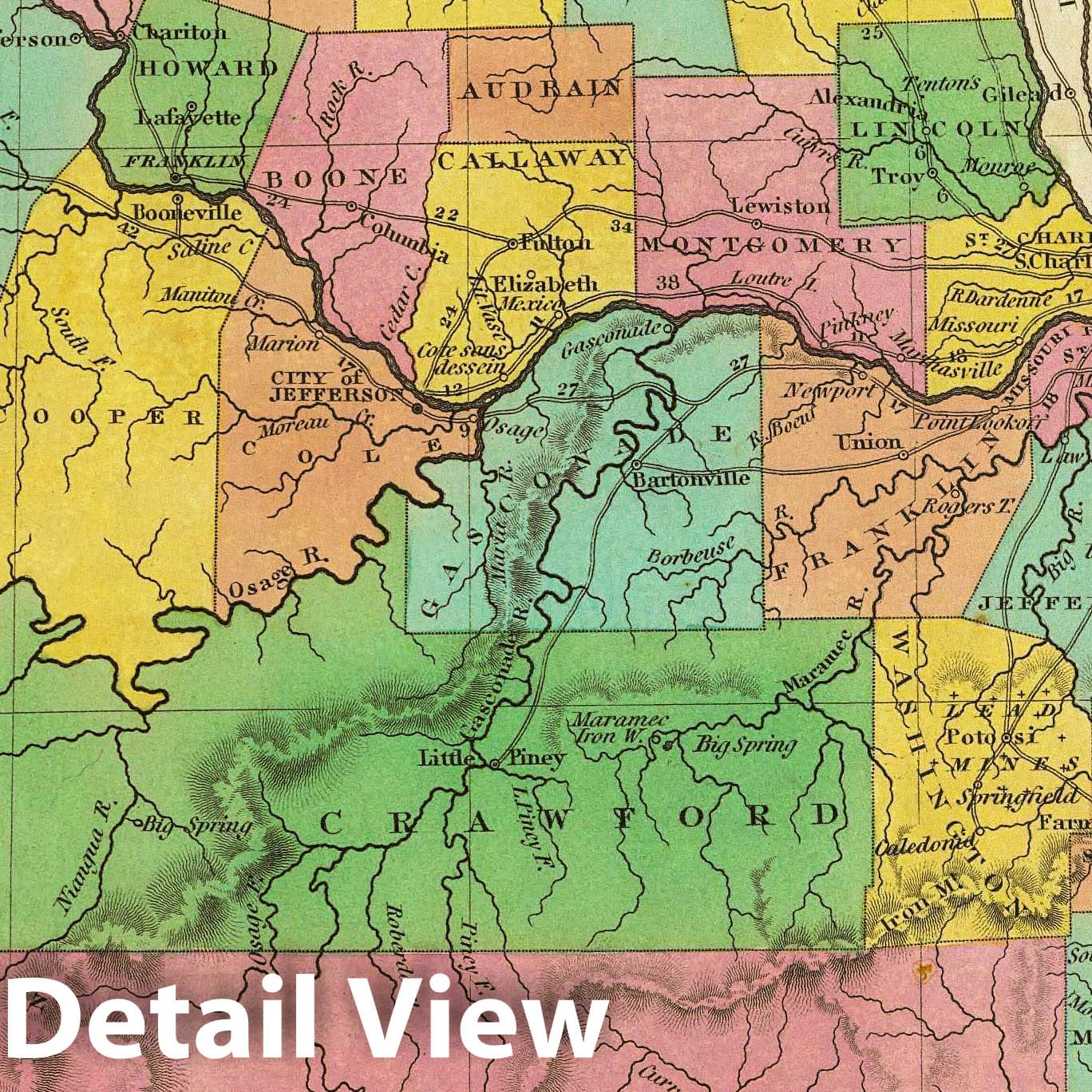 Historic Map : 1836 New Map Of Missouri. - Vintage Wall Art