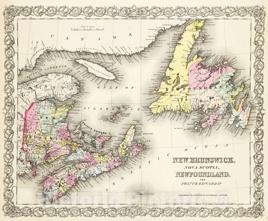 Historic Map : 1856 New Brunswick, Nova Scotia, Newfoundland, and Prince Edward Id. - Vintage Wall Art